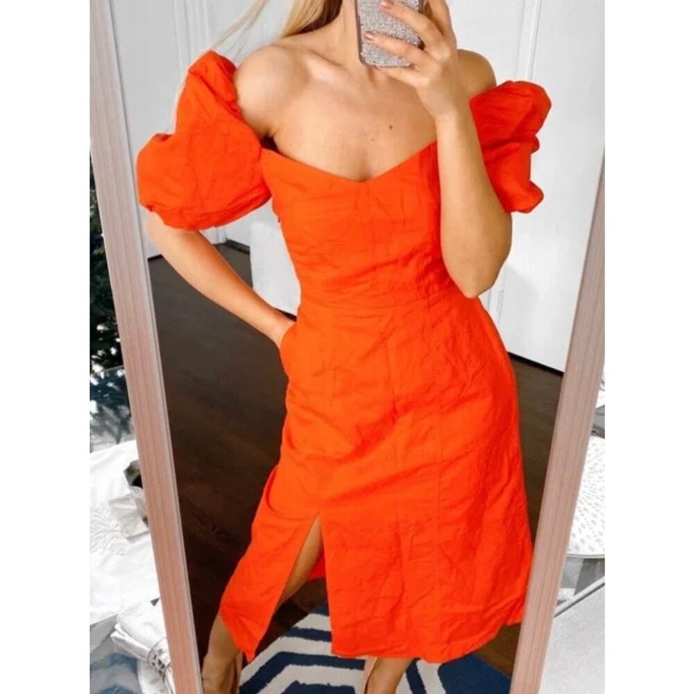 Banana Republic Bright Orange Puff Sleeve Mini Dress